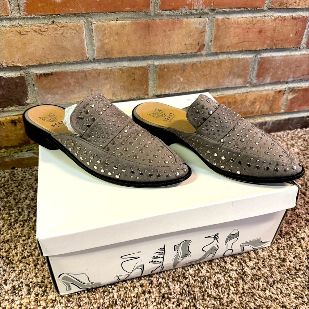 Beast Fashion Mules • Taupe Color with Silver Detail